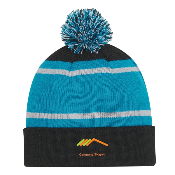 LIGHT BLUE color option for Tri Color Striped Beanie With Cuff