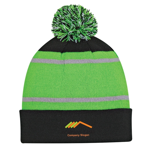 LIME color option for Tri Color Striped Beanie With Cuff