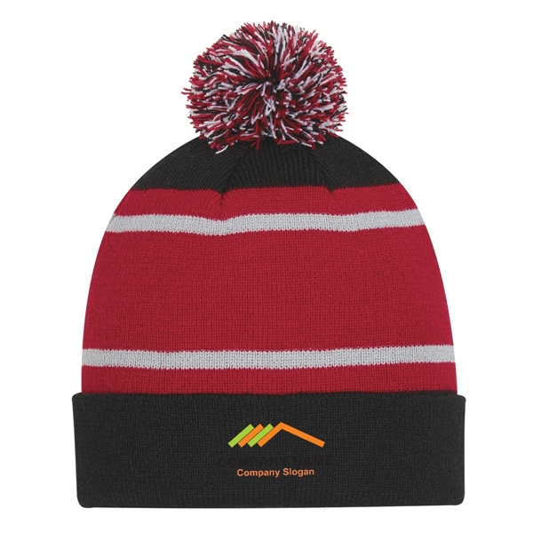 Red color option for Tri Color Striped Beanie With Cuff