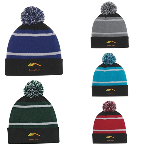 Main photo of Tri Color Striped Beanie With Cuff