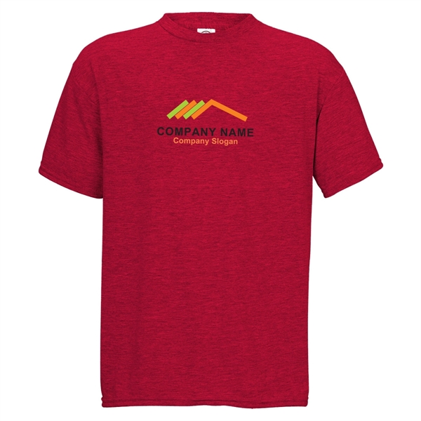Athletic Red Heather color option for Unisex 100% Polyester Kids Tee
