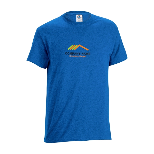 Athletic Royal Blue Heather color option for Unisex 100% Polyester Adult Tee