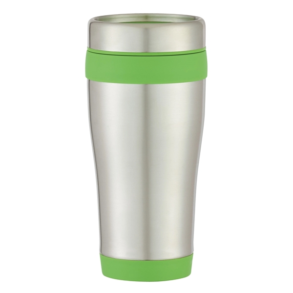 SILVER WITH GREEN color option for 15 Oz. Insulated Stainless Tumbler