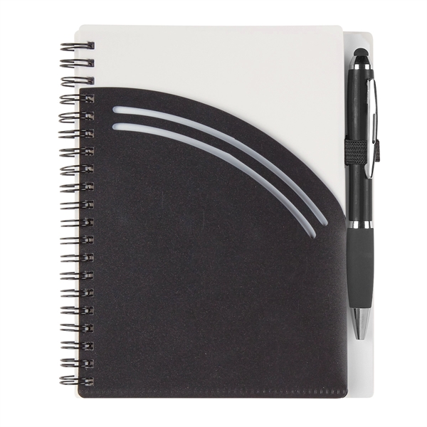 BLACK WITH WHITE color option for Spiral Notebook With Pen
