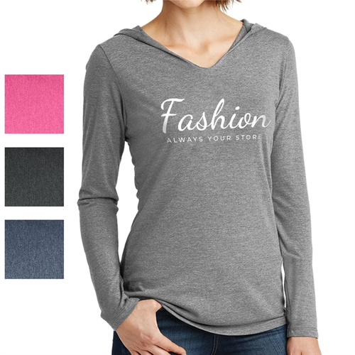 Photo of District Made® Women's Hooded Long Sleeve V Neck Tee