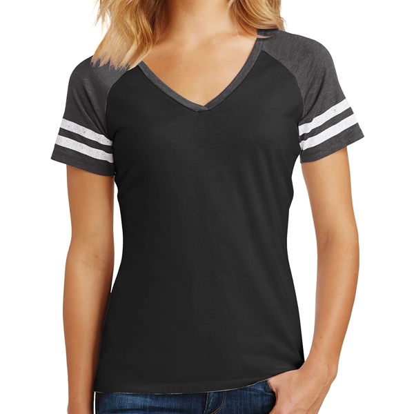 BLACK/HEATHERED CHARCOAL color option for District Made® Women's Varsity V Neck T Shirt