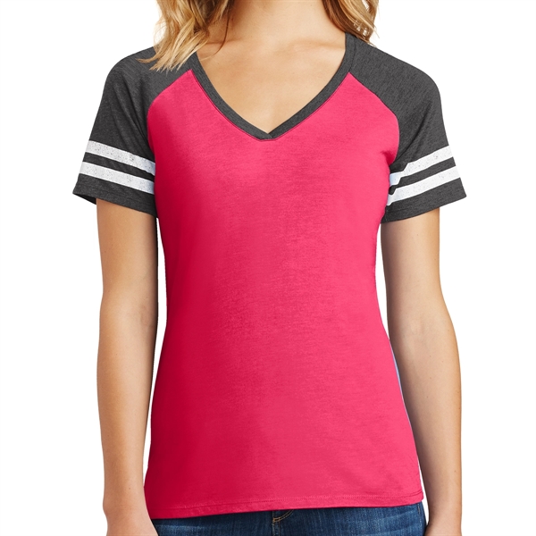 HEATHER RED/ HEATHER CHARCOAL color option for District Made® Women's Varsity V Neck T Shirt