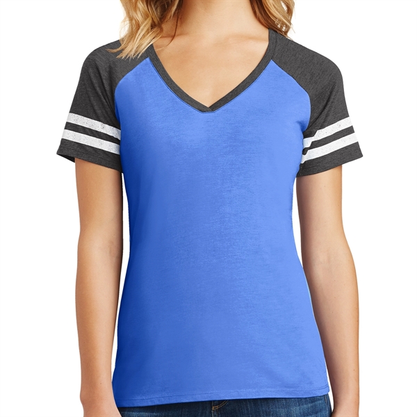 Heathered True Royal/Charcoal color option for District Made® Women's Varsity V Neck T Shirt