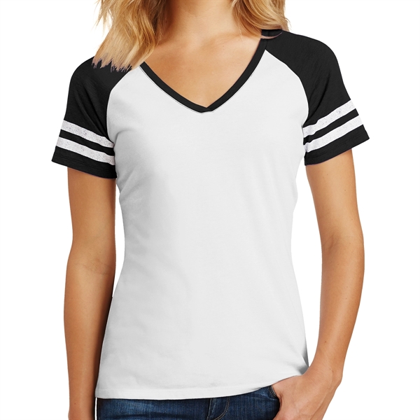 White/Black color option for District Made® Women's Varsity V Neck T Shirt