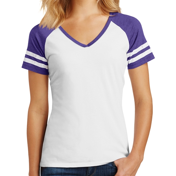 White/Heather Purple color option for District Made® Women's Varsity V Neck T Shirt