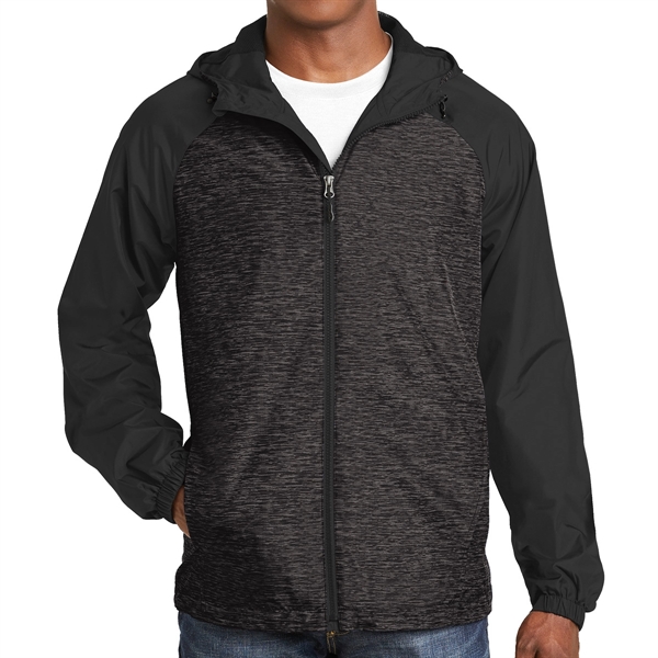 BLK HEATHER/BLK color option for Raglan Hooded Jacket With Colorblocking Design
