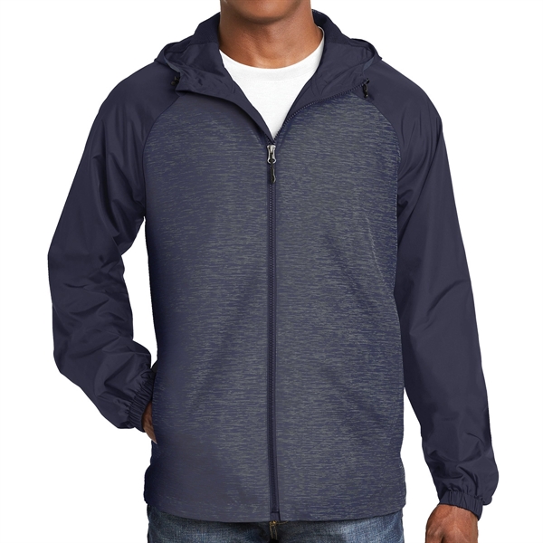 True Navy Heather/True Navy color option for Raglan Hooded Jacket With Colorblocking Design