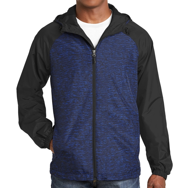 True Royal Heather/Black color option for Raglan Hooded Jacket With Colorblocking Design