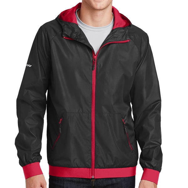 BLACK/ TRUE RED color option for Embossed Jacket With Hood