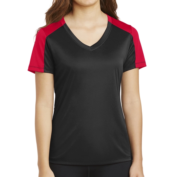 BLACK/ TRUE RED color option for 100% Polyester Ladies' Tee