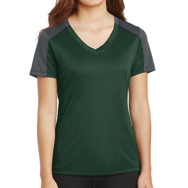 FOREST GREEN/IRON GREY color option for 100% Polyester Ladies' Tee