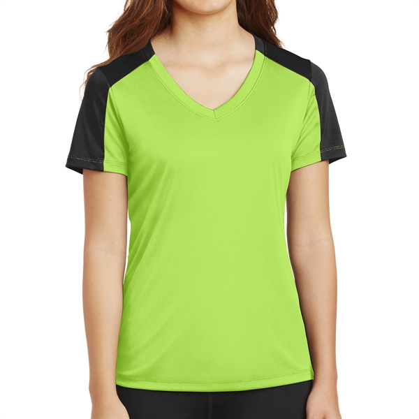LIME SHOCK/BLACK color option for 100% Polyester Ladies' Tee