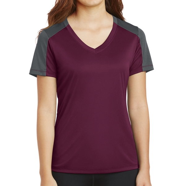 MAROON/IRON GREY color option for 100% Polyester Ladies' Tee