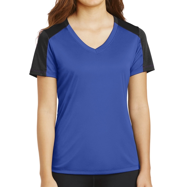 TRUE ROYAL/ BLACK color option for 100% Polyester Ladies' Tee