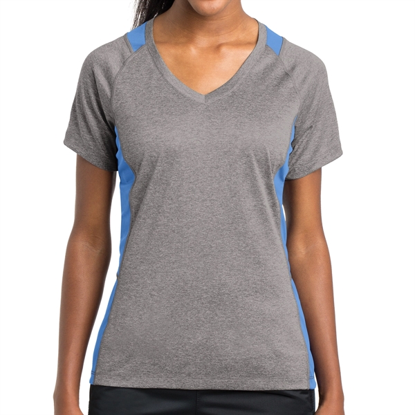 VINTAGE HEATHER/ CAROLINA BLUE color option for V Neck Raglan Tee