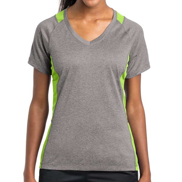 VINTAGE HEATHER/ LIME SHOCK color option for V Neck Raglan Tee