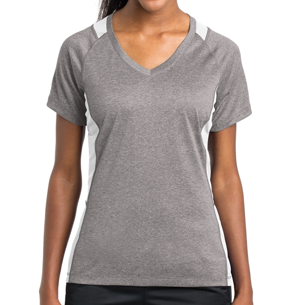 VINTAGE HEATHER/ WHITE color option for V Neck Raglan Tee