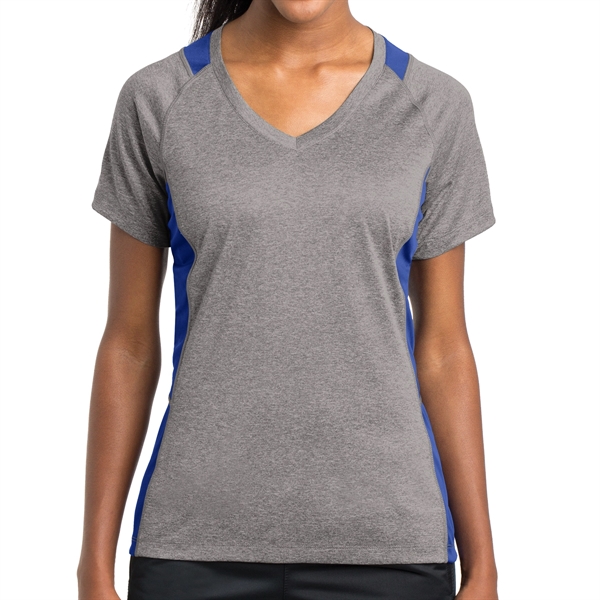 Vintage Heather / True Royal color option for V Neck Raglan Tee