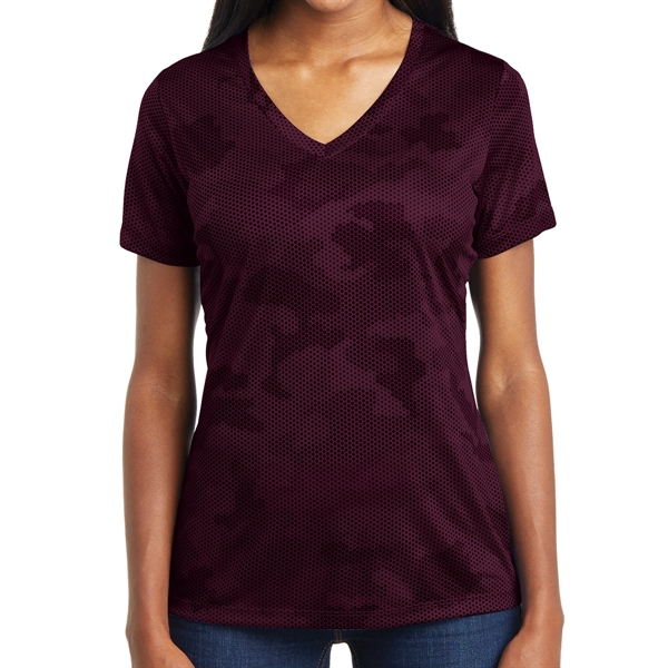 MAROON color option for Ladies' Camo Inspired Shirt