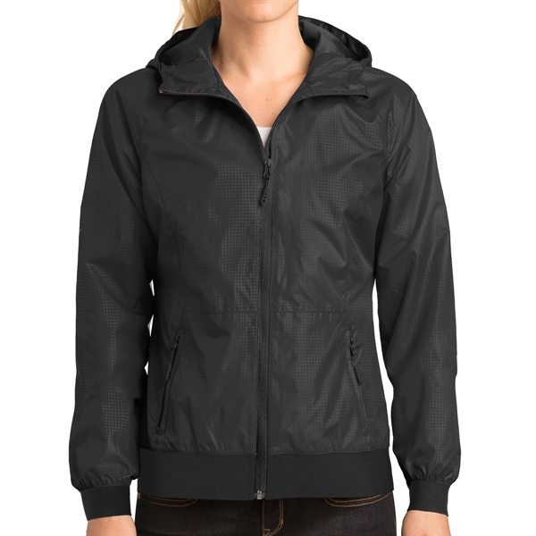BLACK/BLACK color option for Embossed Jacket With Hood For Women