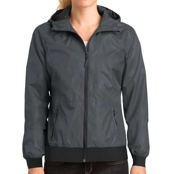 Graphite Grey/Black color option for Embossed Jacket With Hood For Women