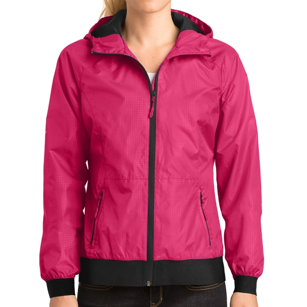 PINK RASPBERRY/BLACK color option for Embossed Jacket With Hood For Women