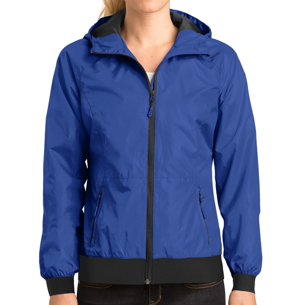 TRUE ROYAL/ BLACK color option for Embossed Jacket With Hood For Women