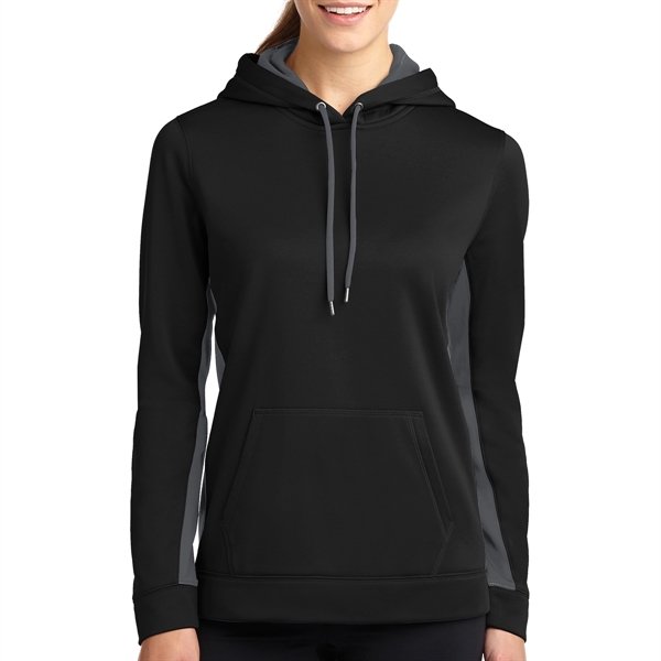 BLACK/DARK SMOKE GRAY color option for Sport On Ladies' Colorblock Hooded Pullover