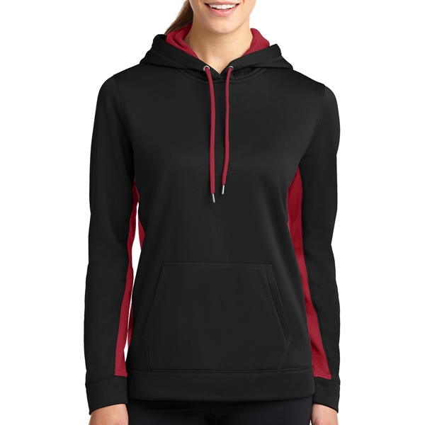 BLACK/DEEP RED color option for Sport On Ladies' Colorblock Hooded Pullover