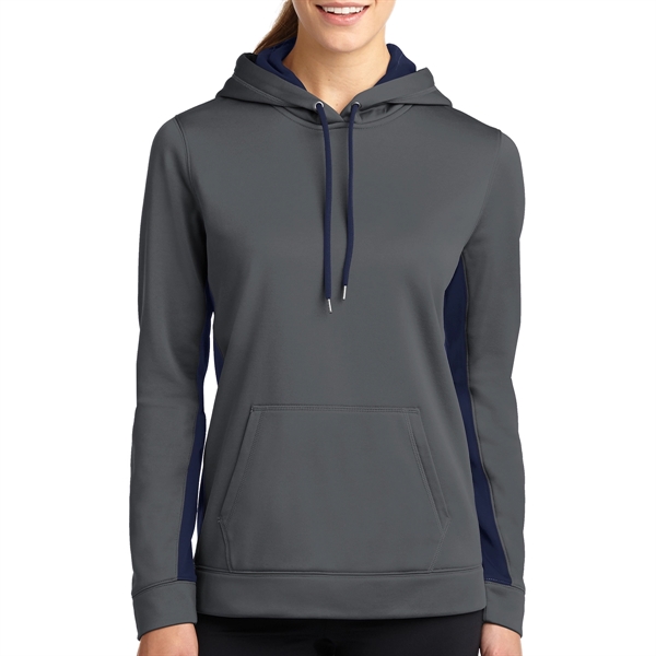 DARK SMOKE GRAY/NAVY color option for Sport On Ladies' Colorblock Hooded Pullover
