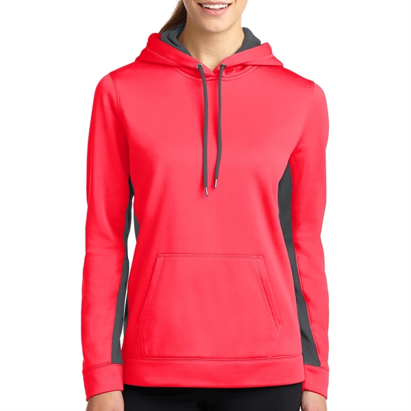 HOT CORAL/DARK SMOKE GRAY color option for Sport On Ladies' Colorblock Hooded Pullover