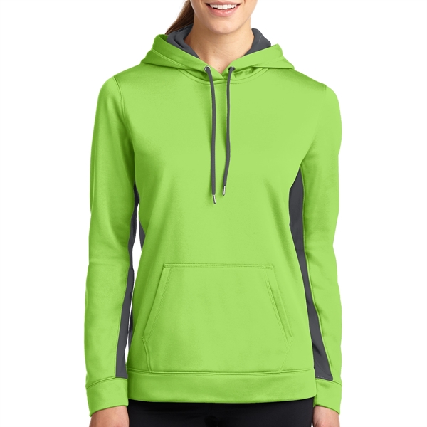 LIME SHOCK/DARK SMOKE GRAY color option for Sport On Ladies' Colorblock Hooded Pullover