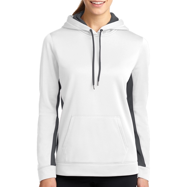 WHITE/DARK SMOKE GRAY color option for Sport On Ladies' Colorblock Hooded Pullover