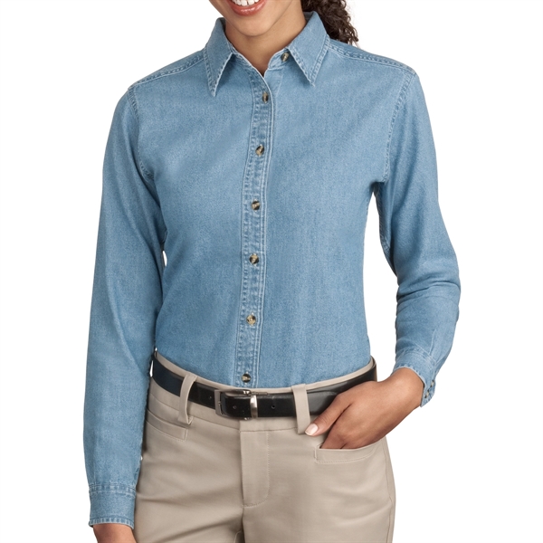 FADED BLUE color option for Ladies' Long Sleeve Denim Shirt