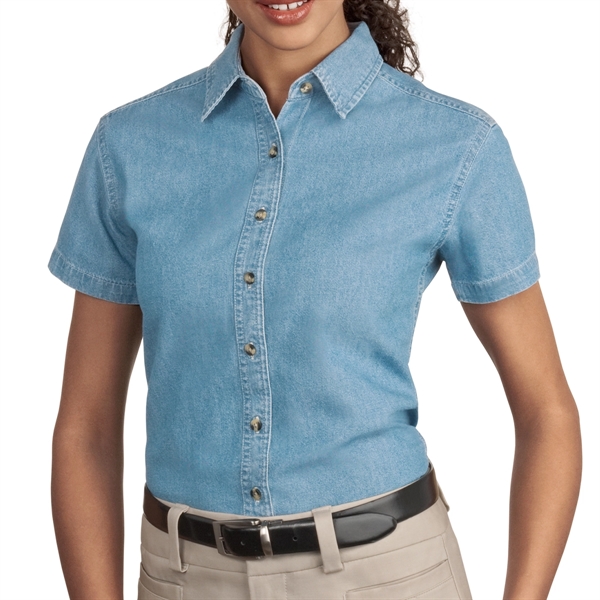 FADED BLUE color option for High Values Ladies' Short Sleeve Denim Shirt