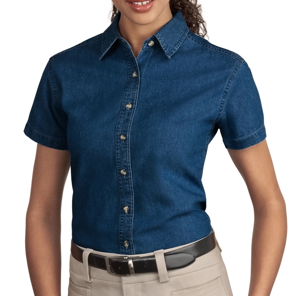 INK BLUE color option for High Values Ladies' Short Sleeve Denim Shirt