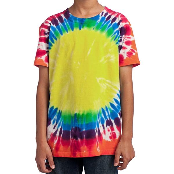 Rainbow color option for Youth Inclin Tie Dye Tee