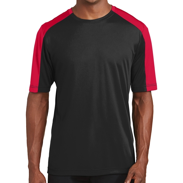 BLACK/ TRUE RED color option for Range Level Sleeve Blocked Tee