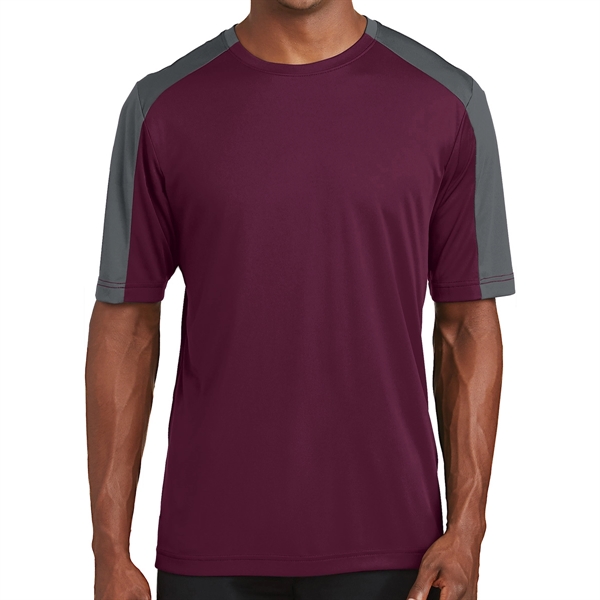 MAROON/IRON GREY color option for Range Level Sleeve Blocked Tee