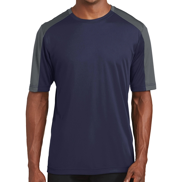 TRUE NAVY/IRON GREY color option for Range Level Sleeve Blocked Tee