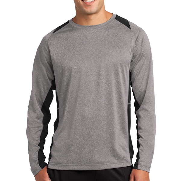 VINTAGE HEATHER/ BLACK color option for Sport Tek® Colorblocked Heather Long Sleeved T Shirt