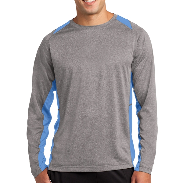 VINTAGE HEATHER/ CAROLINA BLUE color option for Sport Tek® Colorblocked Heather Long Sleeved T Shirt