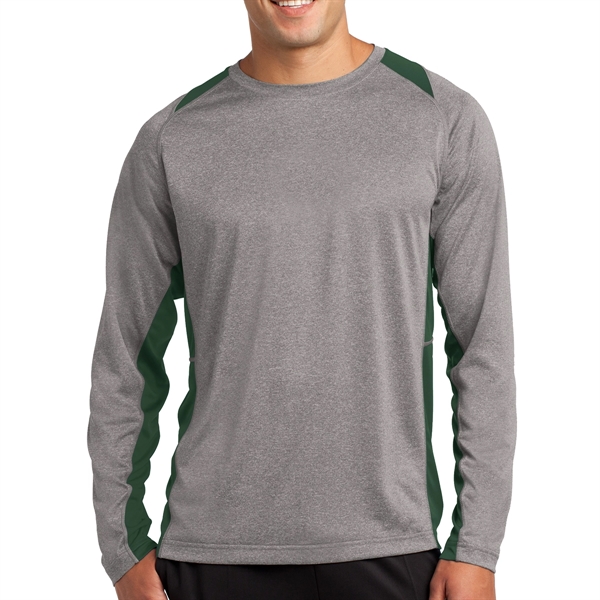 VINTAGE HEATHER/ FOREST GREEN color option for Sport Tek® Colorblocked Heather Long Sleeved T Shirt