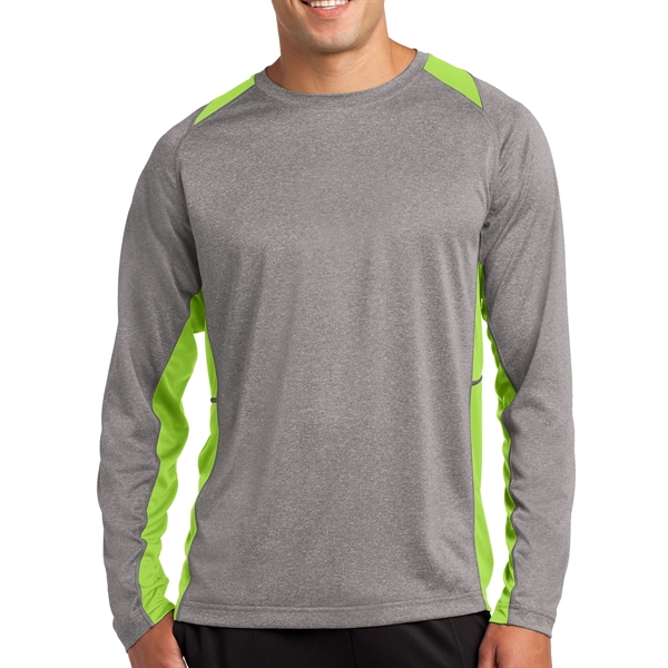 VINTAGE HEATHER/ LIME SHOCK color option for Sport Tek® Colorblocked Heather Long Sleeved T Shirt