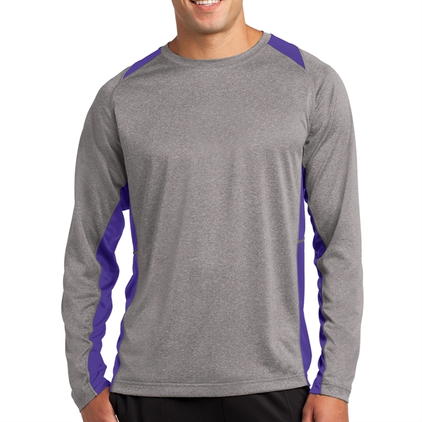 VINTAGE HEATHER/ PURPLE color option for Sport Tek® Colorblocked Heather Long Sleeved T Shirt